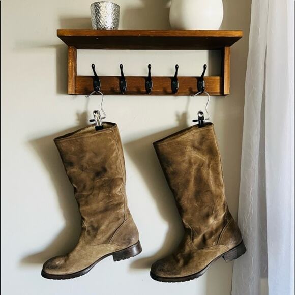 N.D.C. Shearling Lined Stack Motto Brown Suede Boots Size 7 - Picture 1 of 8